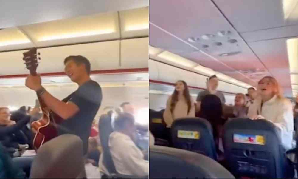 Cristianos cantan alabanza en medio de un vuelo